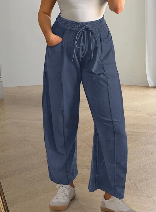 Womens Baggy Wide Leg Pants High Waisted Sweatpants Drawstring Athletic Summer Lounge Beach Trousers with Pockets4