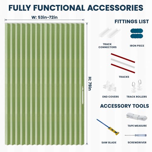 Image of AJAZZ 100% Blackout Accordion Doors for Closet Magnetic Door Curtain Invisible Folding Door for Bedroom Living Room Doorway Curtain Sets Included Tracks (1 Pack, 72W x 79 L, Green)