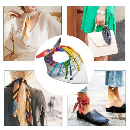 18" Silk Head Scarf Paint Splatter Backdrop Silk Scarf for Women Men Hair Scarves Bandanas Small Square Scarfs4