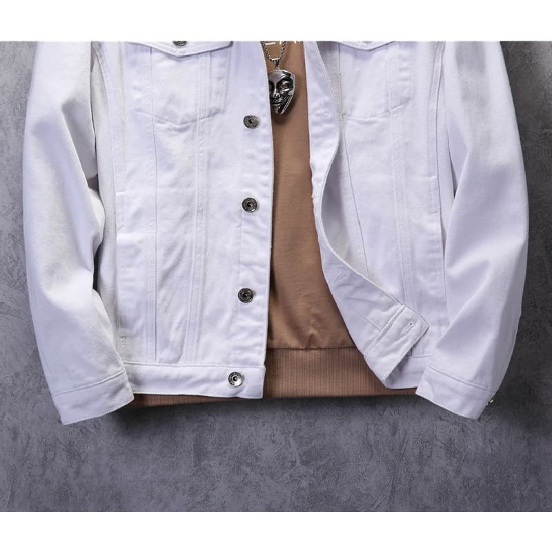White Shirt White Denim Jacket With Black Jeans Men Autumn Hole
