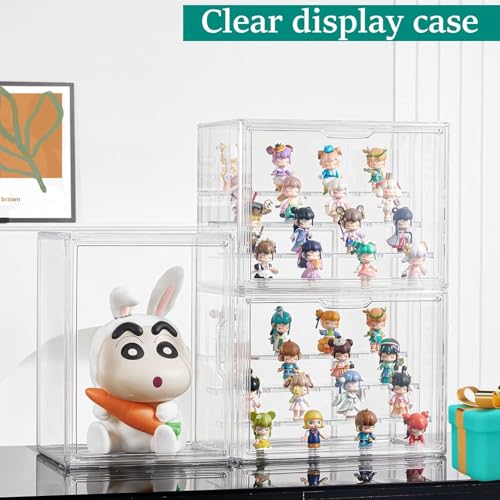 Image of Attelite Acrylic Display Case Compatible with POP MART Labubu Display Case, 4 Tier Figure Clear Cases for Collectibles with 3 Adjustable Divider, 3 Pack Large Storage Box with Magnetic Door