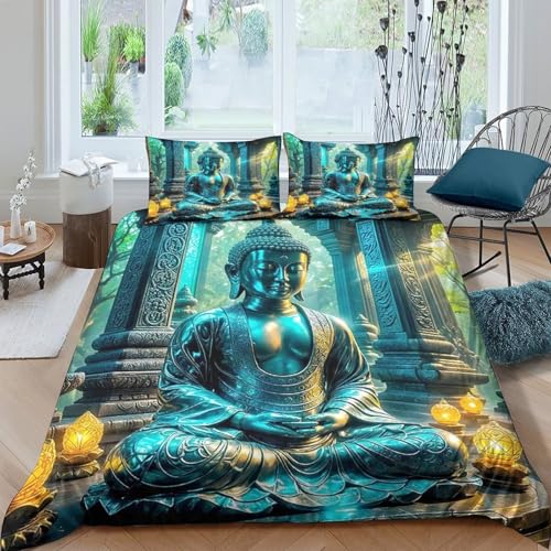 Housse de couette Bouddha en microfibre anti-plis avec zip