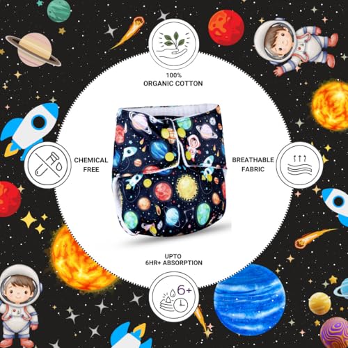 Image of Little Pea Adjustable Cloth Diaper for Babies (3 Months-3 Years) | Leak-Proof, Washable & Reusable | Includes 3 Diaper + 3 Absorbent Pad | Free Size (5-18 kg) | Pack of 3