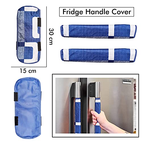 Image of Yellow Weaves Combo of Fridge Cover for Top, 2 Fridge Handle Covers + 3 Fridge Mats (Blue, 6 Piece set)