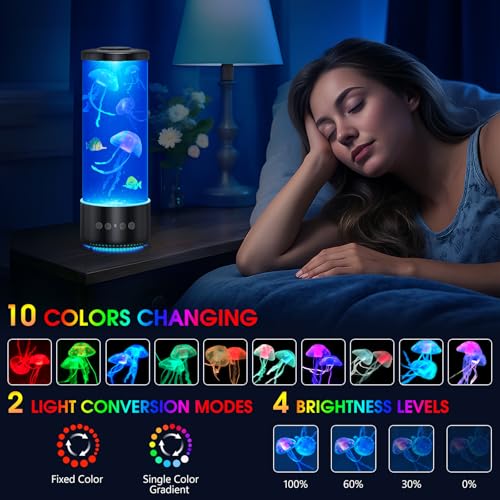 Image of Jellyfish Lamp with Bluetooth Speaker,12 White Noise Changing LED Night Light,Sensory Aquarium Calming Relax for Autistic ADHD, Alleviating Stress and Anxiety in Children Kids Adults,Home Office Decor