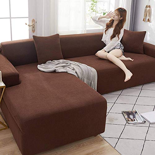 Funda de sofá para 5 plazas elástica adaptable protector de sillón café 2