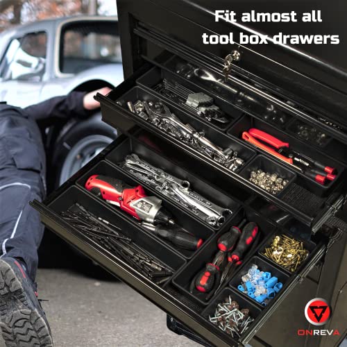 Onreva Tool Box Organizer Tray Set, Toolbox Storage Non-Slip Trays, Rolling Tool Chest Drawer Dividers, Tool Cabinet Bins, Hardware, Screws, Nuts, Screwdrivers, Pliers, Small Tools Organization #TOP7