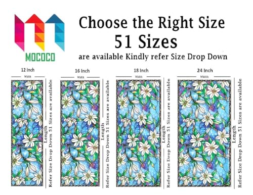 Image of MOCOCO Premium Vinyl Privacy Stained Window Glass Sticker (16x60 Inch) - Self-Adhesive Decorative Film Opaque Sheet Tint Wallpaper for Glass Cover Window, Door, Office.| Anti-UV. Blue Lily Flowers