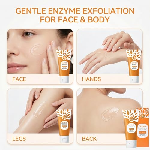 Image of Orange Enzyme Exfoliating & Brightening Gel for Face & Body | Gentle Peel Exfoliating | Dead Skin Remover, Tan Removal Gel, Skin Brightening Face Exfoliator (Pack of 1)