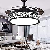 42' Black Bird-Cage Ceiling Fan Chandelier Retractable Blade Ceiling Fan with Lights and Remote...