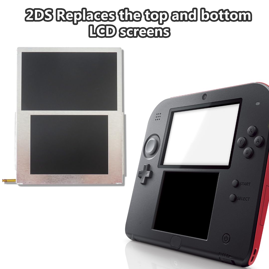 Top & Bottom LCD Screen Kit, Upper & Lower Screen Replacement Fit for Nintendx 2DS, New Version