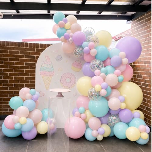 Image of Pastel Balloons, 12 Inch Rainbow Macaron Pink Blue Teal Yellow Purple Apricot Assorted Balloon whit Colorful Confetti Clear Balloon for Easter Birthday Bridal Baby Shower Wedding Tea Ice Cream Party