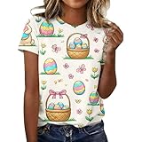 Women's Short Sleeve Round Neck Loose Tops Fashion 2026 Summer Shirts Easter Printed Dressy Casual Blouse T Shirt
