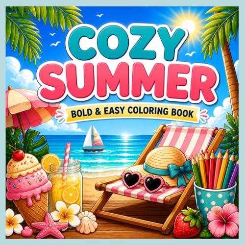 Cozy Summer: Bold & Easy Coloring Book for Adults and Teens Featuring Fun Summer Designs for Stress Relief and Relaxation