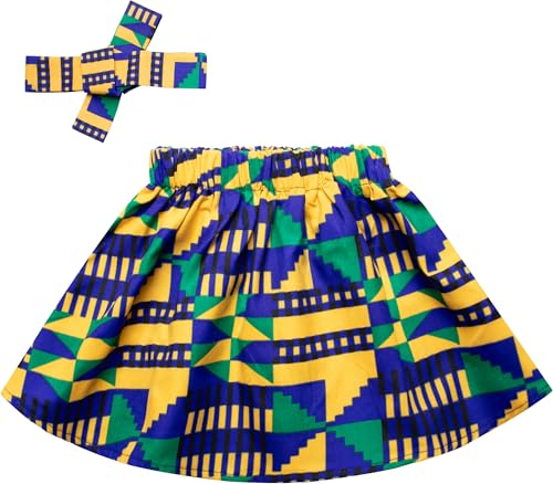 Kid African Print Skirt and Head Wrap Set Ankara Baby Girl Wax Outfits 2 Pcs