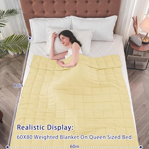 Image of yescool Weighted Blanket for Adults (15 lbs, 60 inch x 80 inch, Yellow) Cooling Heavy Blanket for Sleeping Perfect for 140-160 lbs, Queen Size Breathable Blanket with Premium Glass Bead, Machine Washable