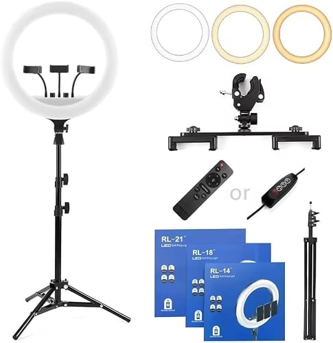 RL-18" LED Ring Light with Tripod Stand & Phone Holder – Dimmable Soft Light, 3 Color Modes & 10 Brightness Levels – Professional Photography, Makeup, YouTube & Video Recording - 18 Inch