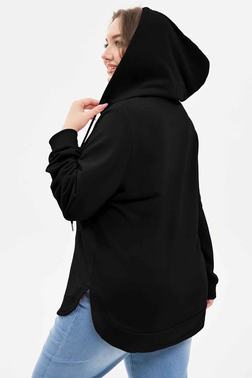 AlvaQ Womens Plus Size Sweatshirts Casual Long Sleeve V Neck Drawstring Hoodies Tops - Image 5