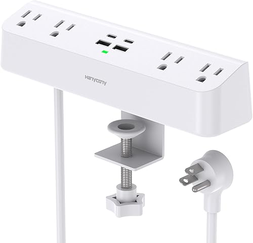 Cable de alimentación con pinza de escritorio y USB-C PD30W, HANYCONY, cable de extensión de 5 pies, estación de carga con montaje de borde de