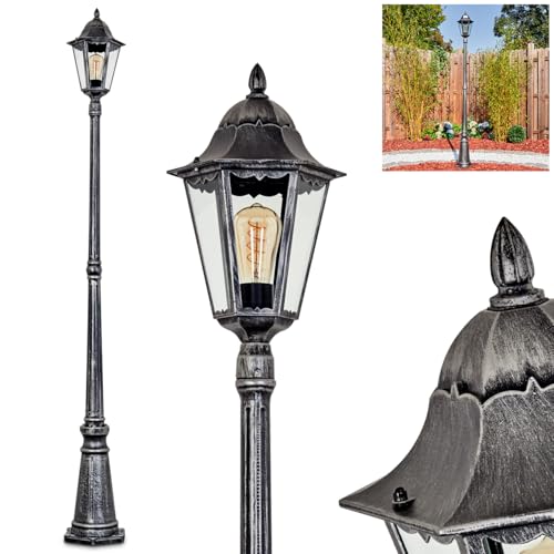 HOFSTEIN Kandelaber Lignac, Außenwegeleuchte aus Metall/Glas in Schwarz/Silber/Klar, Wegeleuchte im Vintage/Antik/Landhaus-Design für Garten,...