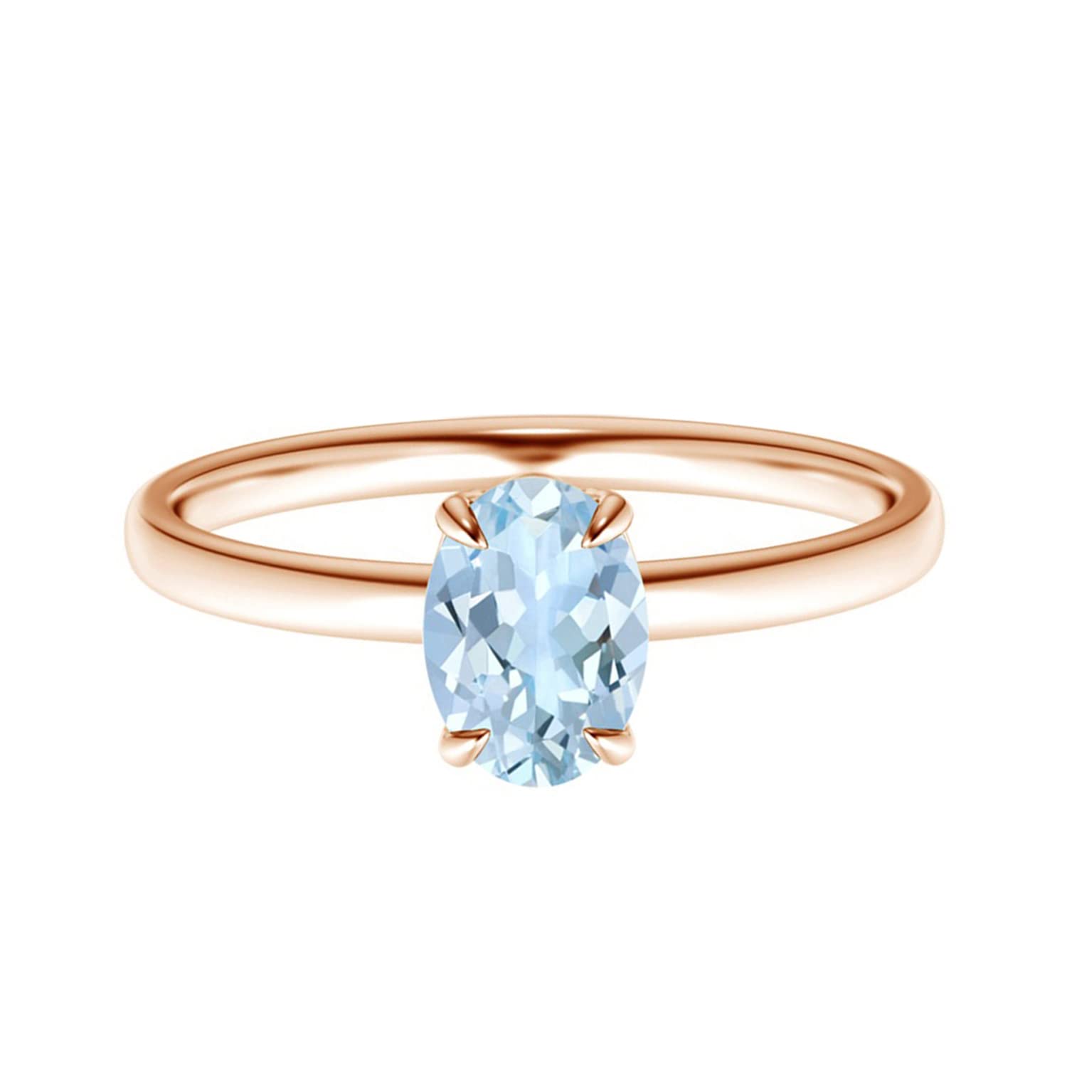 Shine Jewel 1.00 Ctw Corte Ovalado Piedra Preciosa Aguamarina Azul Solitario de Plata de Ley 925 Apilable Anillo