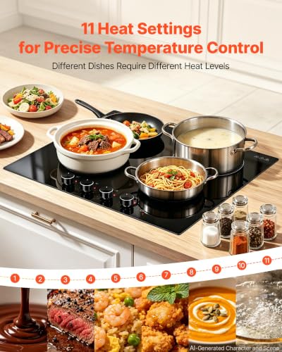 Image of VEVOR Electric Cooktop 24inch 4 Burners Stove Top 6000W 220V No Plug, Ceramic Built-in Radiant Electric Stove, with 11 Power Levels, Over-Heat Guard, Knob Control, for Diverse Cooking Requirements