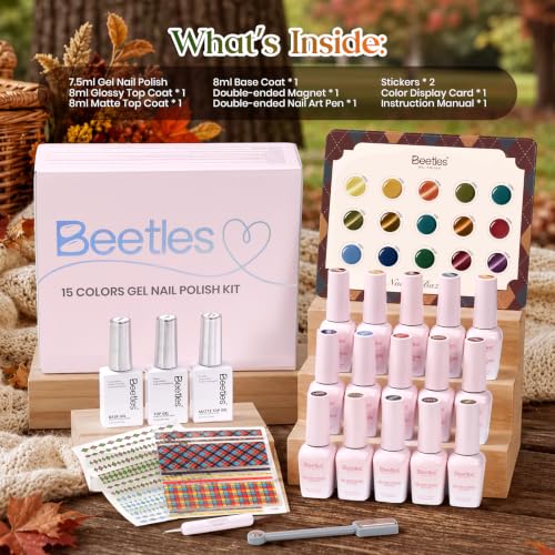 Image of Beetles Fall Gel Nail Polish Kit With Cat Eye Colors, Base & Top Coat