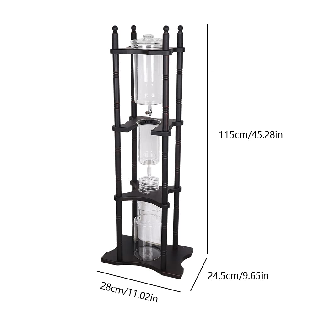2500ml Cold Brew Coffee Maker, Large Capacity Ice Dripper Coffee Maker, Glass Dutch Coffee Dripper Ice Drip Coffee Tower With Stable Base, Portable Household With Pine Wood amd Handmade Glass