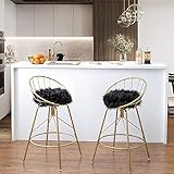 Alunaune 24inch Swivel Metal Bar Stools Set of 2 Gold Counter Height Black Faux Fur Counter Stool...