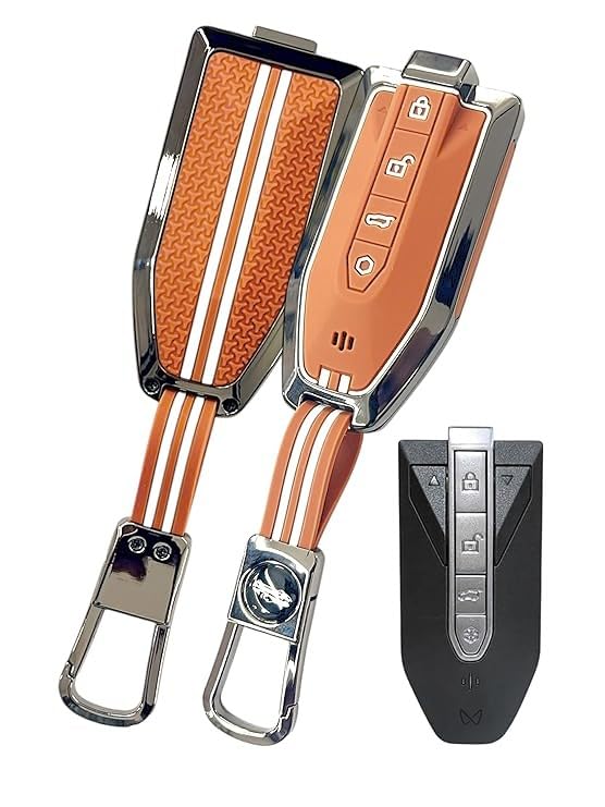 Image of Car Key Cover Compatible for Mahindra Xev 9E / 9S / BE 6E / XUV 7XO Key Fob | Premium Metal Silicone Key Protector Case (Metal Brown)