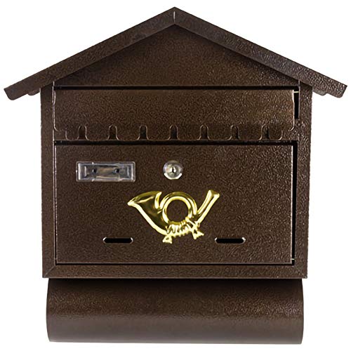 FYZS Gran buzón al Aire Libre, buzón de la Oficina de Correos de Estilo Europeo, buzón de muralla de Estilo Rural Americano con Tapa, buzón de Bronce bloqueable (Color : Bronze)
