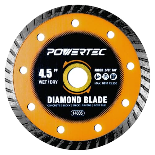 Image of POWERTEC 4-1 /2 inch Turbo Diamond Saw Blade for Angle Grinder, Diamond Blade for Cutting Concrete, Granite, Brick, Paver, Roofing Tile, 4.5 inch Diamond Blades for Wet /Dry Cutting, 1 Pack (14005)