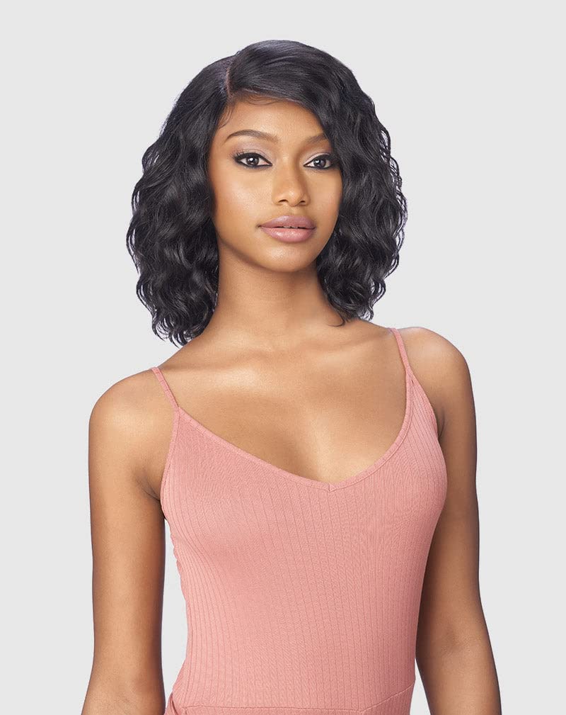 VANESSA Brazilian Human Hair Wig Lace Front Tops J-Part Medium Short Length Wavy Style - TJH LAMIS (1B)