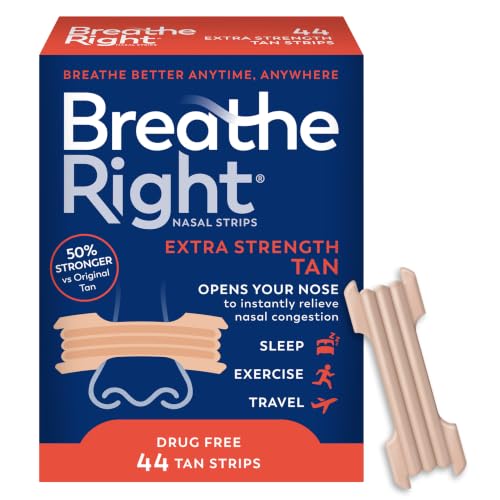 Breathe Right Extra Strength Tan Nasal Strips Nasal Congestion Relief due to Colds & Allergies Reduces Nasal Snoring caused by Nasal Congestion Drug-Free 44 count
