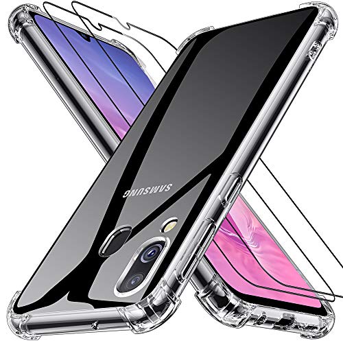 Joyguard Samsung A40 Hülle[2 Panzerglas Schutzfolie], Samsung Galaxy A40 Handyhülle Silikon Transparent TPU Dünn Slim Kratzfest Bumper Case Stoßfest Samsung A40 Hülle Silikon-Klar