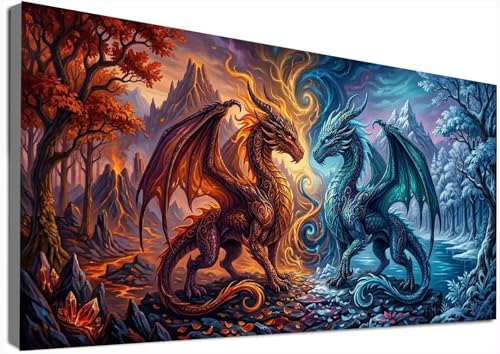 Broderie Diamant Kit Complet 50x100 pour créer une décoration murale salon motif dragon
