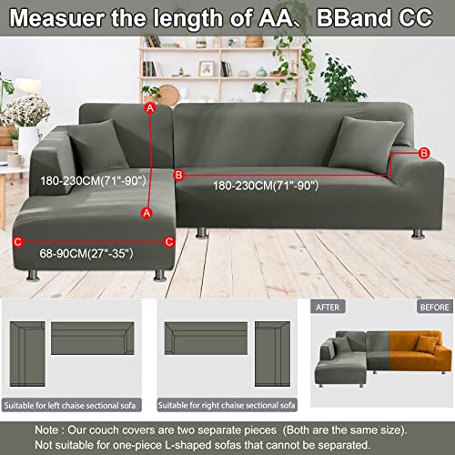 Naisi Sectional Couch Cover L Shape 2 Pieces Sofa Cover Soft Stretch Slipcovers With 2Pcs Pillowcases Furniture Protector Couch Covers 3 Seater + 3 Seater(Olive Green) #TOP4