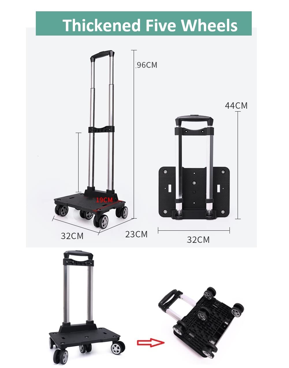 Carro para Mochilas Escolares, Carro para Mochila, Carro Plegable con Ruedas giratorias de 360 ​​°(5 Ruedas, Versión Engrosada)