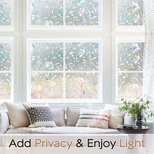 Haton Window Film Privacy 3D Decorative Window Vinyl Stained Glass Window Decal Self Static Window Cling Removable Non-Adhesive Sun Block Anti-Uv Glass Covering Film For Home Office 17.5 X 78.7 Inches #TOP1