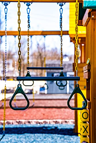 Eastern Jungle Gym Trapeze Bar And Gym Rings | Large Trapeze Bar- 20” With Coated 43” Chains | Playground Trapeze Bar And Rings #TOP2