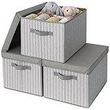 GRANNY SAYS Storage Bins with Lids and Cotton Rope Handles, Rectangle Storage Basket, Gray/White, Jumbo, 3-Pack