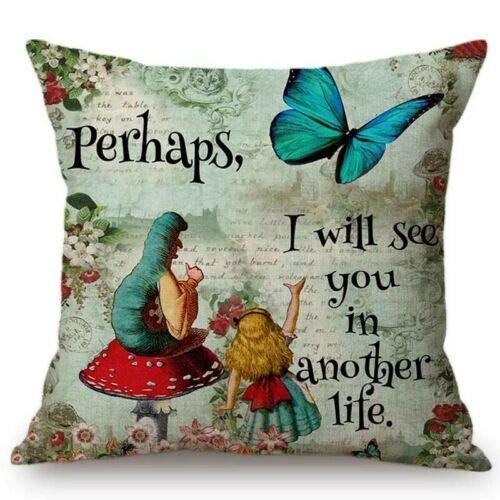 Utopiashi Vintage Alice in Wonderland Cartoon Letters Print Cotton Kid's Art Cushion Cover