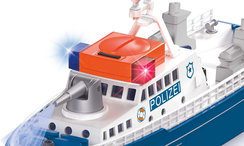 Siku 5401, Police Boat, Plastic, Blue/White, Water Cannon, Light, Sound, Stern Flap, Incl. Buoy