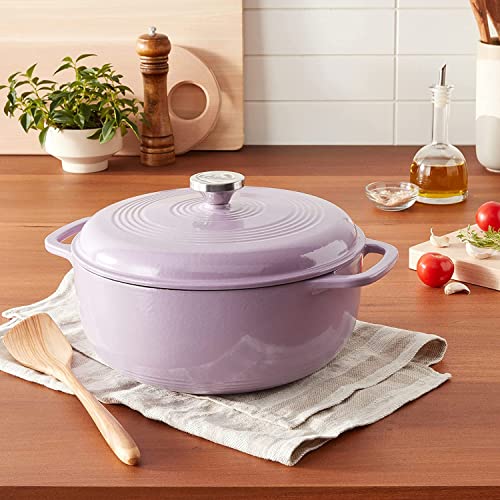 Image of Lodge 3 Quart Enameled Cast Iron Dutch Oven with Lid - Dual Handles - Oven Safe up to 500 F or on Stovetop - Use to Marinate, Cook, Bake, Refrigerate and Serve - Lilac