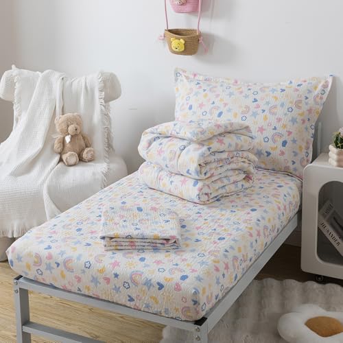 Image of Caressma Rainbow Star Toddler Bedding Set 4 Pieces Kids Comforter Set
