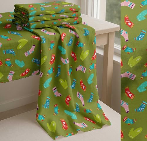 Image of Soimoi Green Cotton Poplin Fabric Socks & Gloves Folk Art Decor Fabric Printed Meter 42 Inch Wide