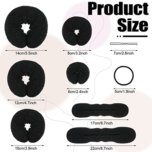34 Pieces Donut Hair Bun Maker Ring Style Bun Maker Set Includes 5 Black Donut Hair Bun Holder 4 Sponge Foam Bun Hair Maker Small Large Bun Shaper 5 Hair Elastic Bands 20 Hair Pins For Hair Diy #TOP1