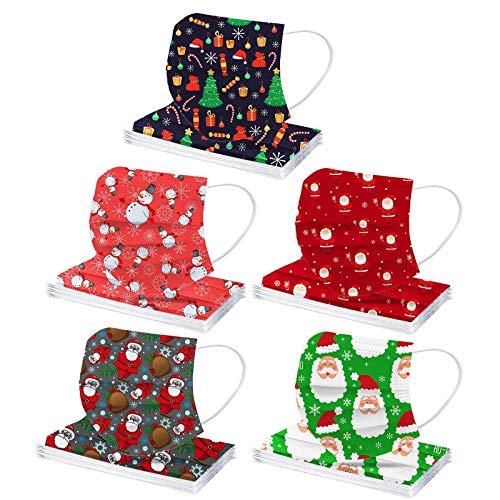 50pcs Christmas Face Mask,Disposable Face Mask for Christmas 3-ply Face Christmas Masks for Adult Disposable Christmas themed Face Mask