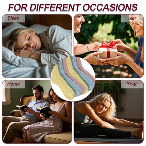Image of Fuzzy Socks for Women Soft Socks Cozy Fluffy Socks Winter Warm Slipper Socks Warm Comfy Thermal Home Sleeping Socks (Pink+Blue+Yellow)