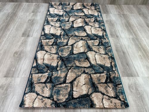 Image of Premium Runner Carpet, Vintage Medallion Pattern, Non Slip, Thick, Ideal for Bedroom, Living Room & Entryway, 3x6 Feet Teal Beige Color